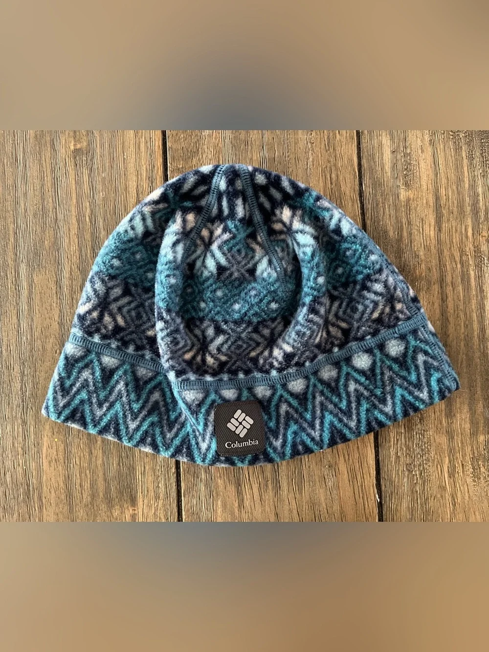 Columbia Kids Teal & Navy Patterned Fleece Hat youth size medium